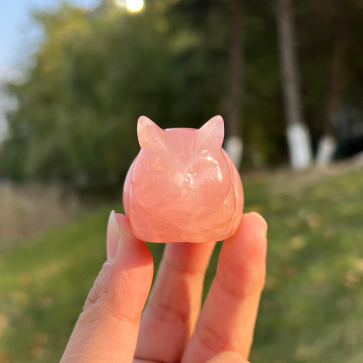 Natural Carved Rose Quartz Loaf Cat