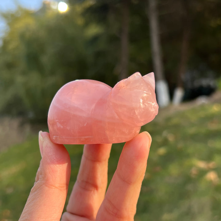 Natural Carved Rose Quartz Loaf Cat