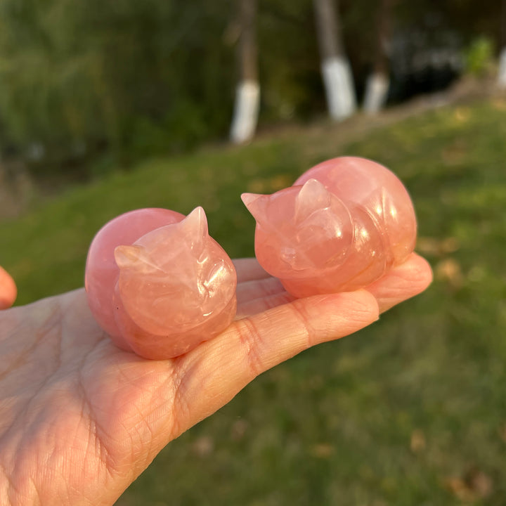 Natural Carved Rose Quartz Loaf Cat