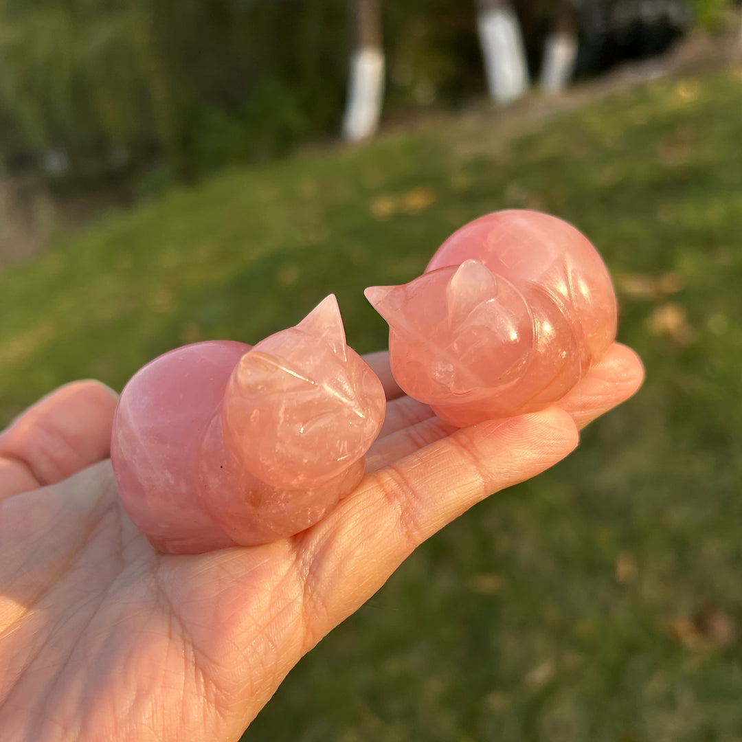 Natural Carved Rose Quartz Loaf Cat