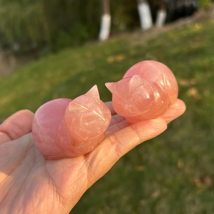 Natural Carved Rose Quartz Loaf Cat