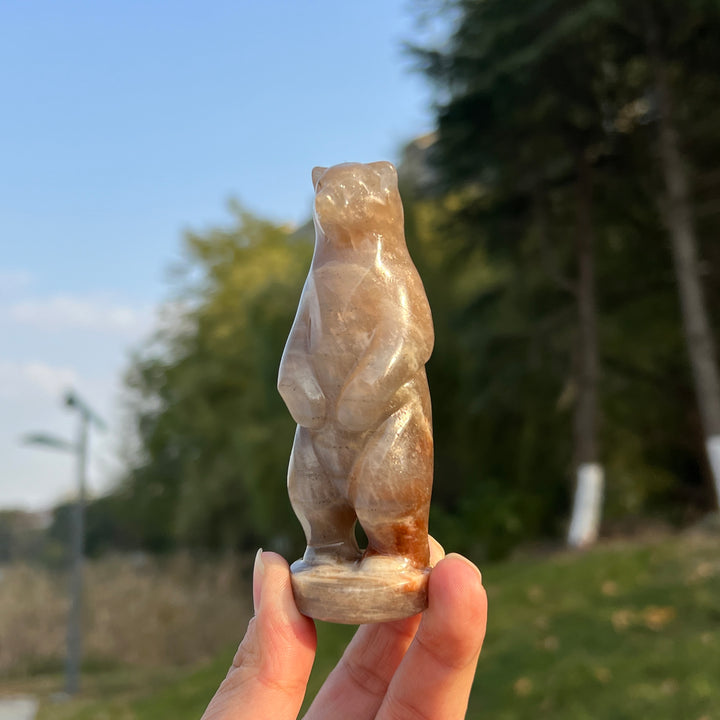 Natural Sunstone-Moonstone Standing Bear