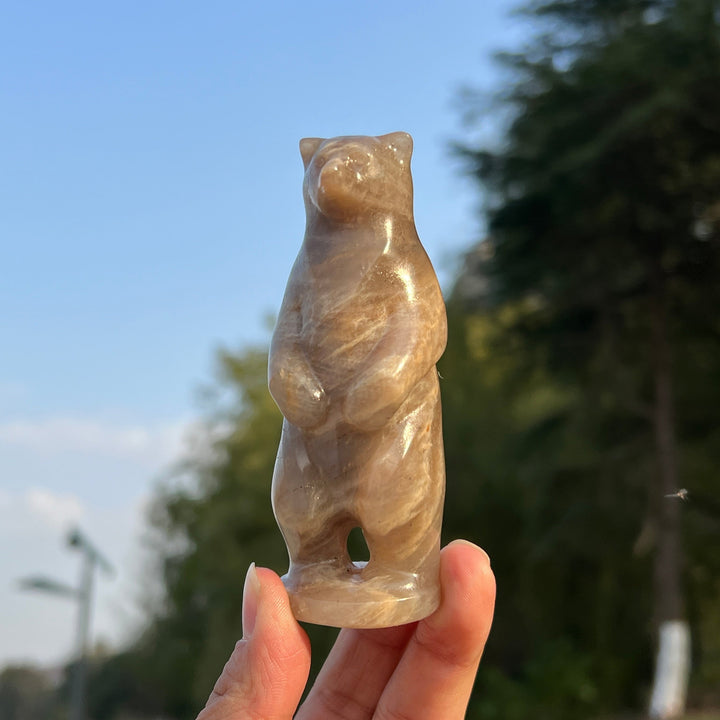 Natural Sunstone-Moonstone Standing Bear