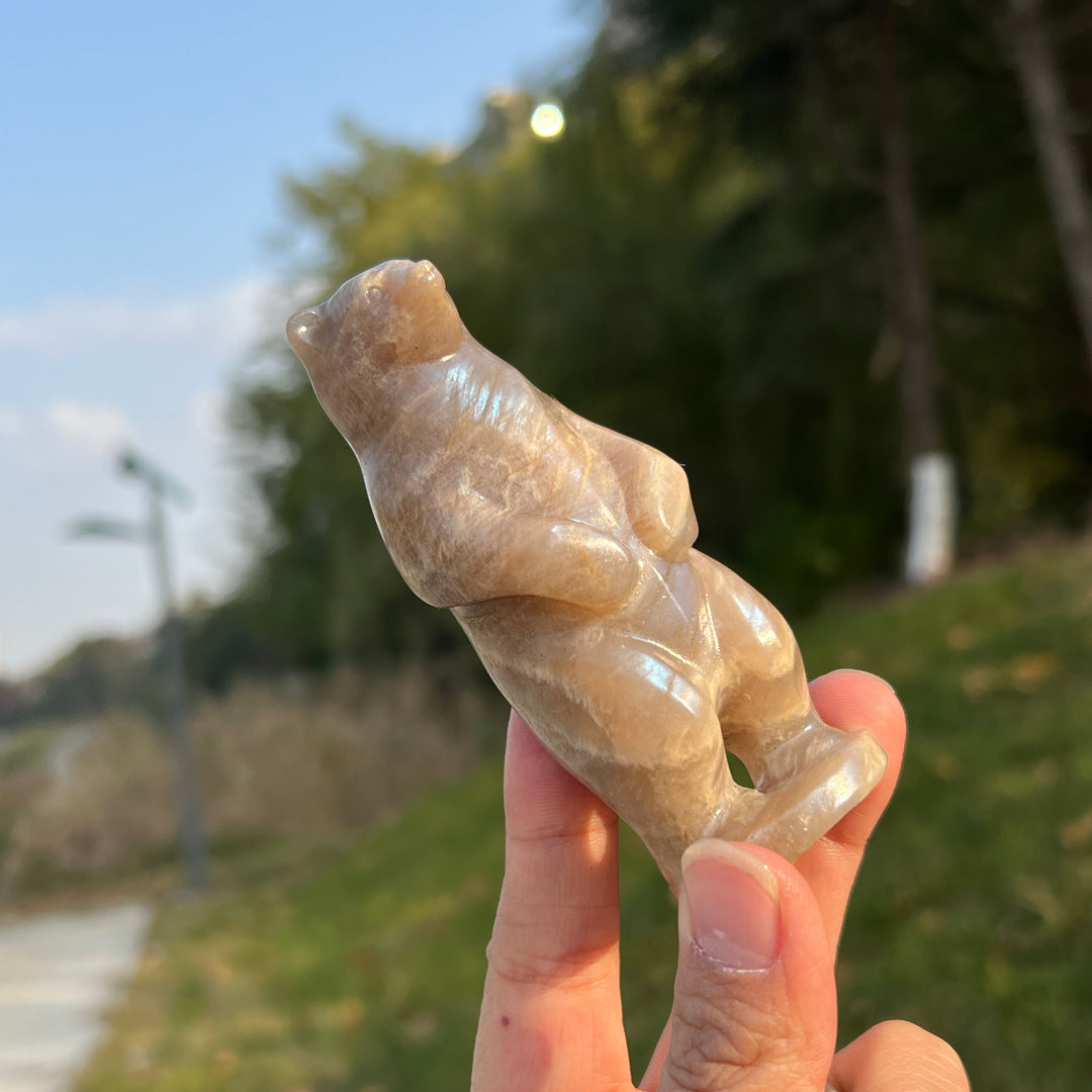 Natural Sunstone-Moonstone Standing Bear