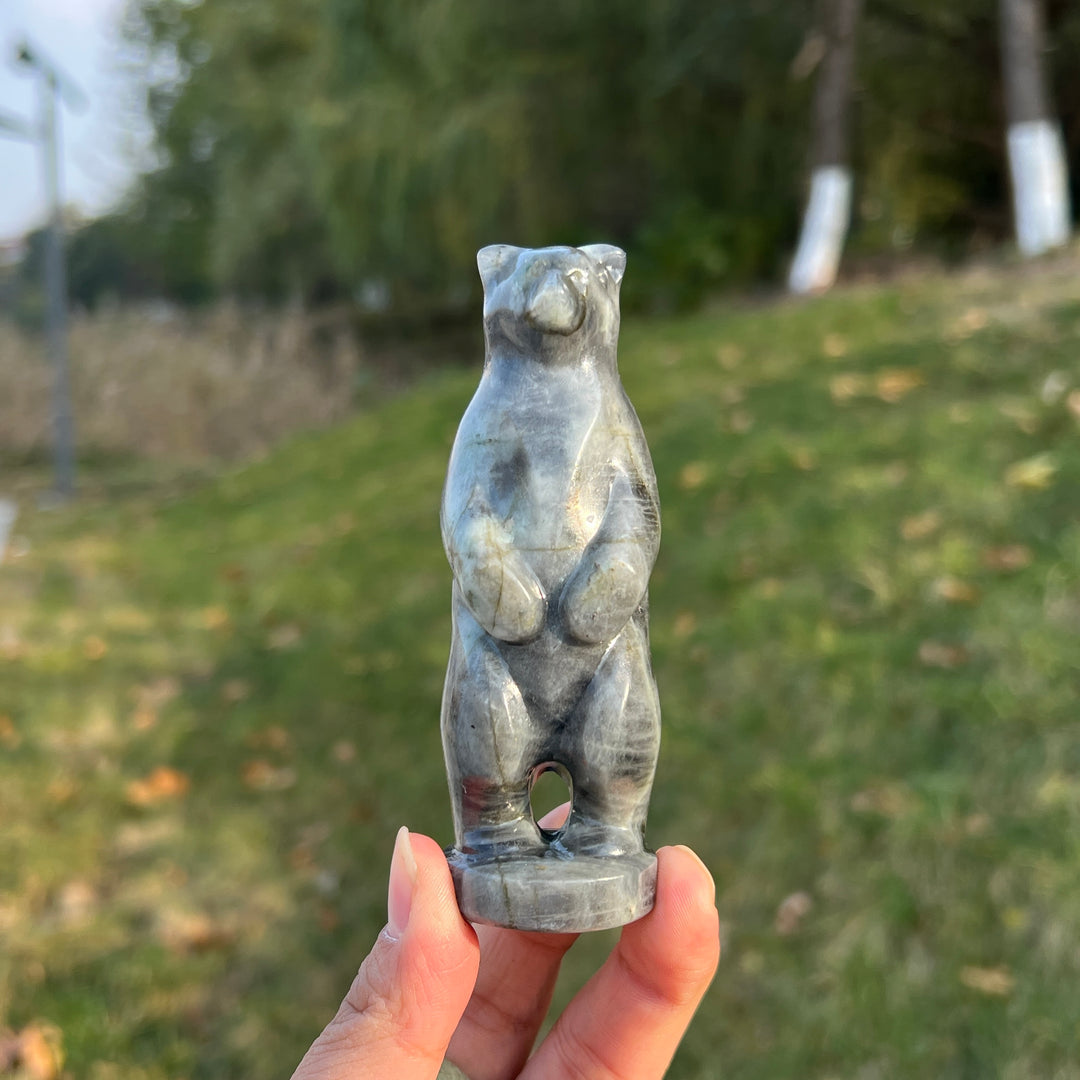 Natural Labradorite Standing Bear