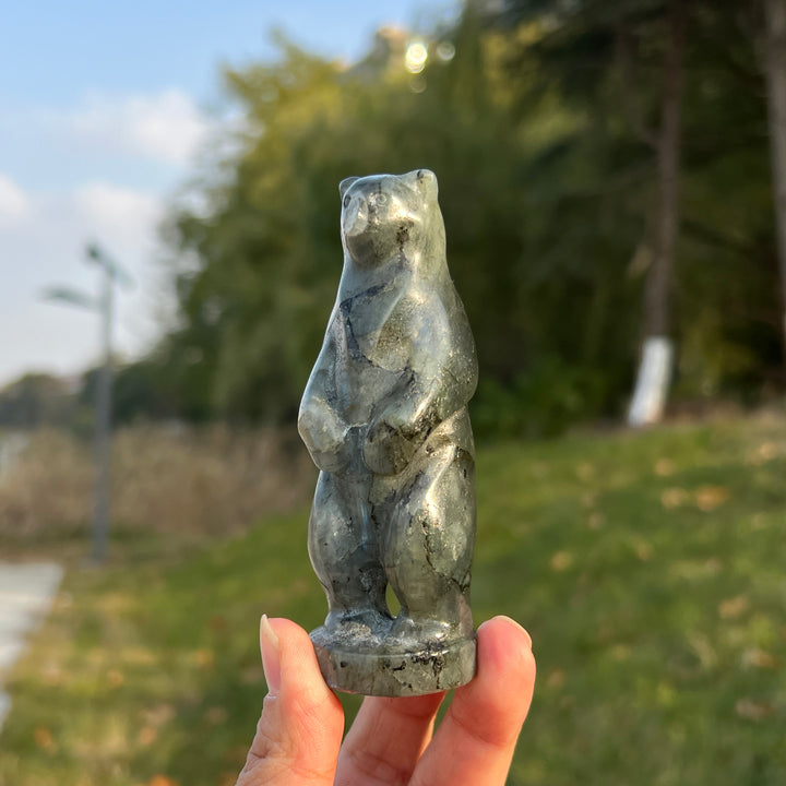 Natural Labradorite Standing Bear