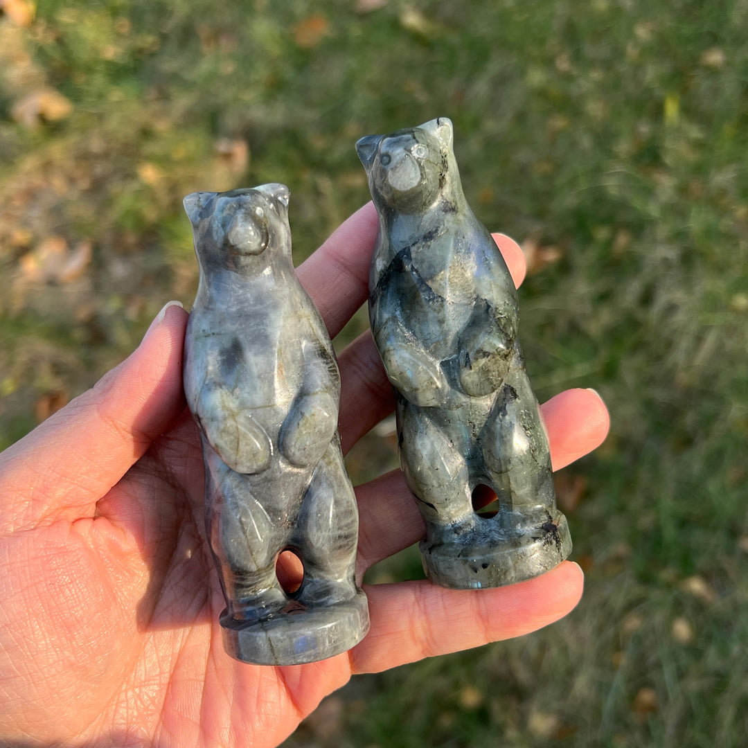 Natural Labradorite Standing Bear