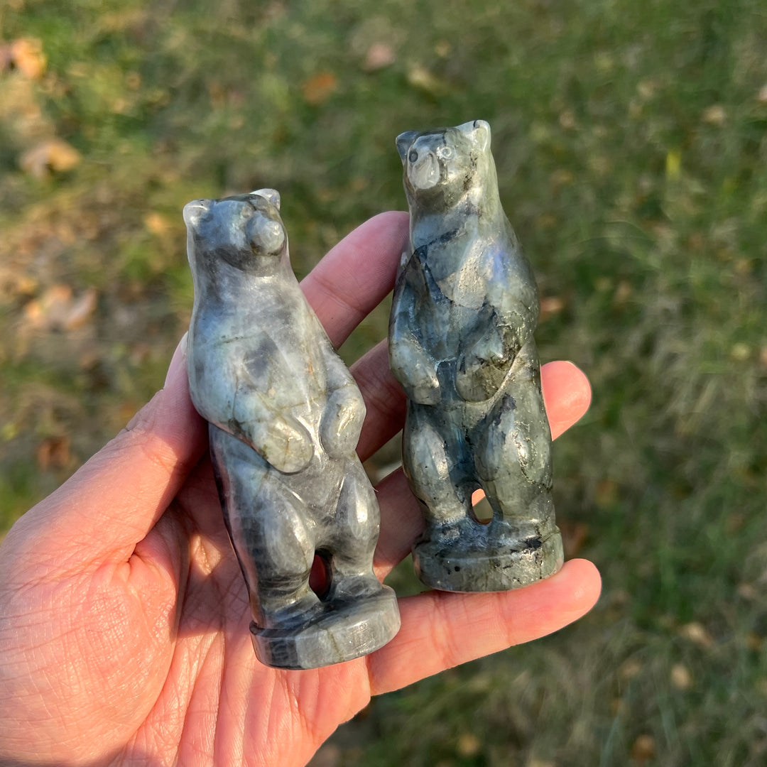 Natural Labradorite Standing Bear