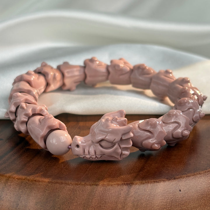 Alashan Agate Soft Pink Dragon Bracelet 12.9-13.4mm