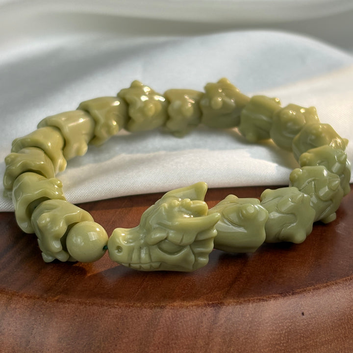 Alashan Agate Green Dragon Bracelet 12.9-13.5mm