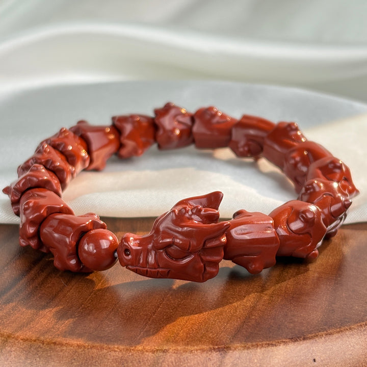 Alashan Agate Cinnabar Red Dragon Bracelet 13.3-13.9mm
