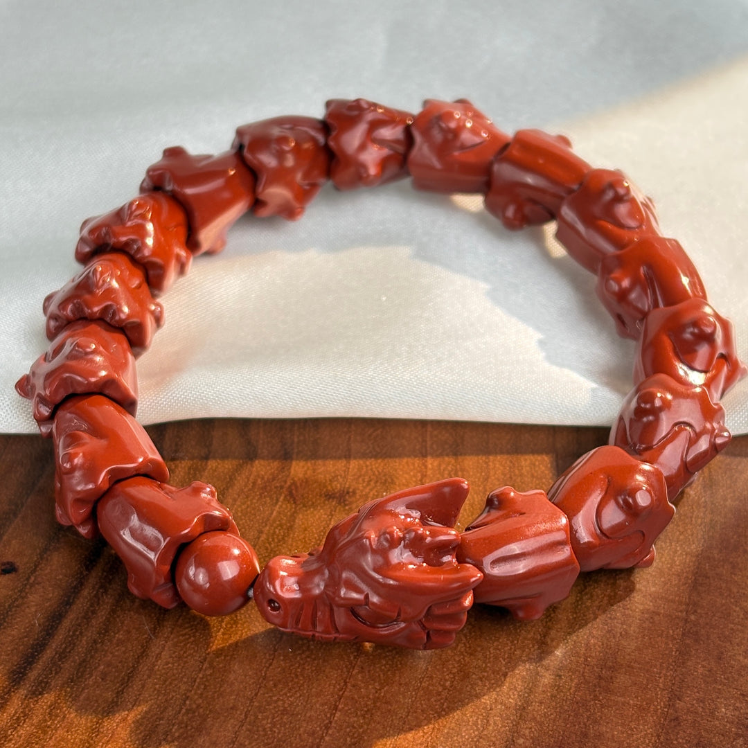 Alashan Agate Cinnabar Red Dragon Bracelet 13.3-13.9mm