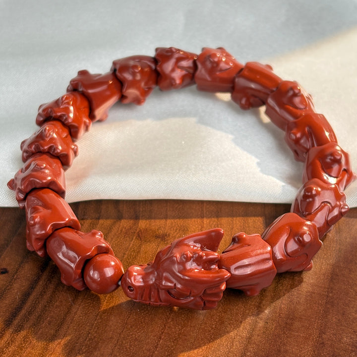Alashan Agate Cinnabar Red Dragon Bracelet 13.3-13.9mm