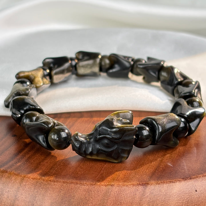 Golden Obsidian Dragon Head Bracelet 11.7-11.9mm