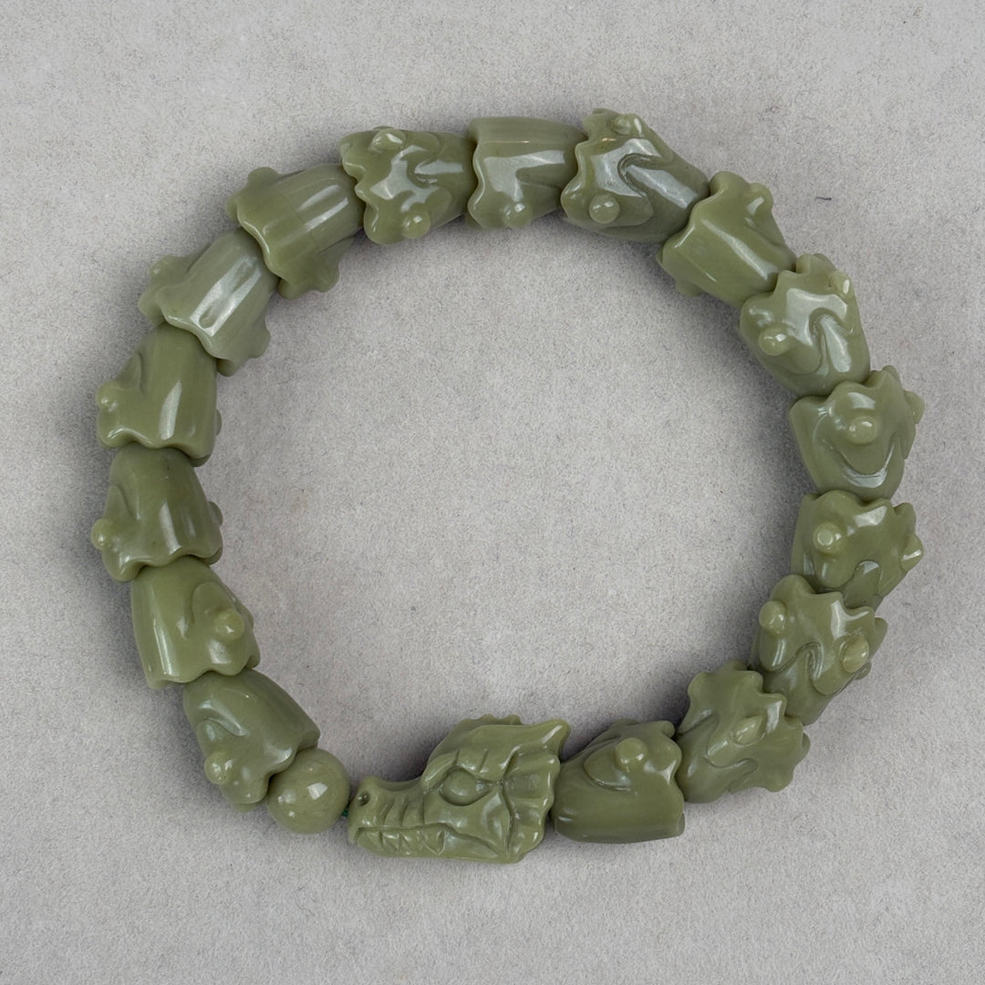Alashan Agate Green Dragon Bracelet 12.9-13.5mm