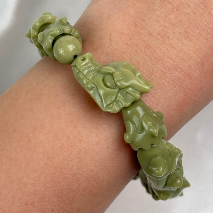 Alashan Agate Green Dragon Bracelet 12.9-13.5mm