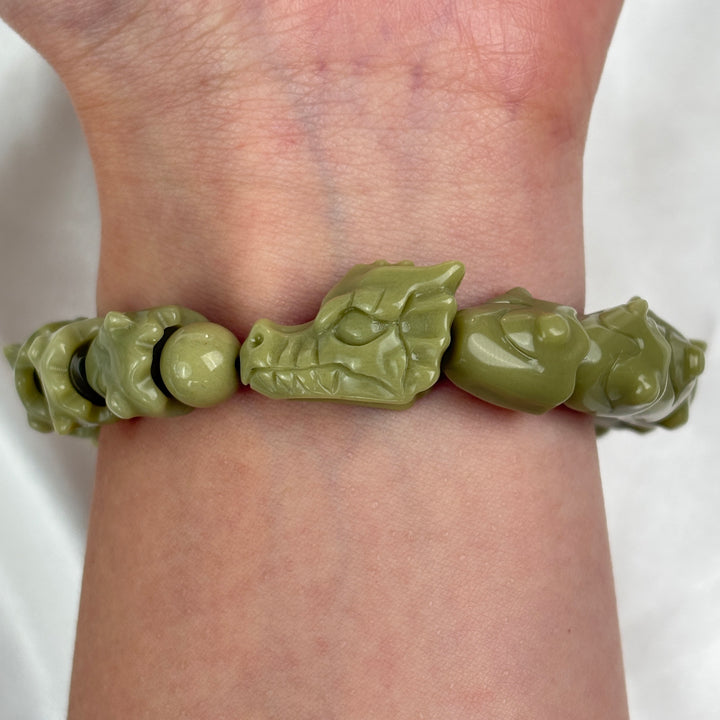 Alashan Agate Green Dragon Bracelet 12.9-13.5mm