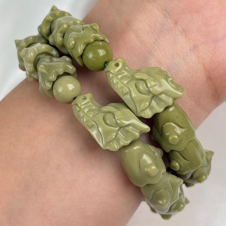Alashan Agate Green Dragon Bracelet 12.9-13.5mm