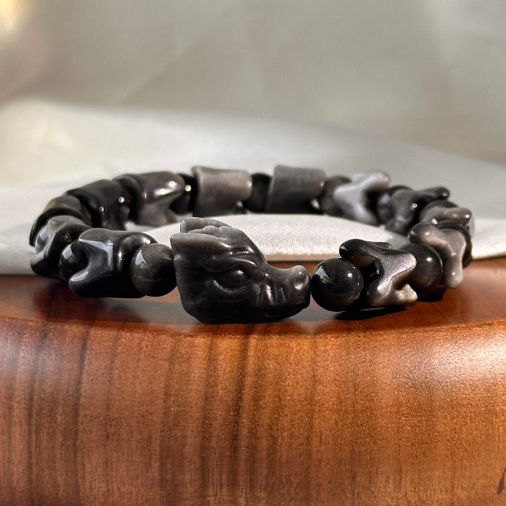 Silver Obsidian Dragon Bracelet 10.3-13.2mm