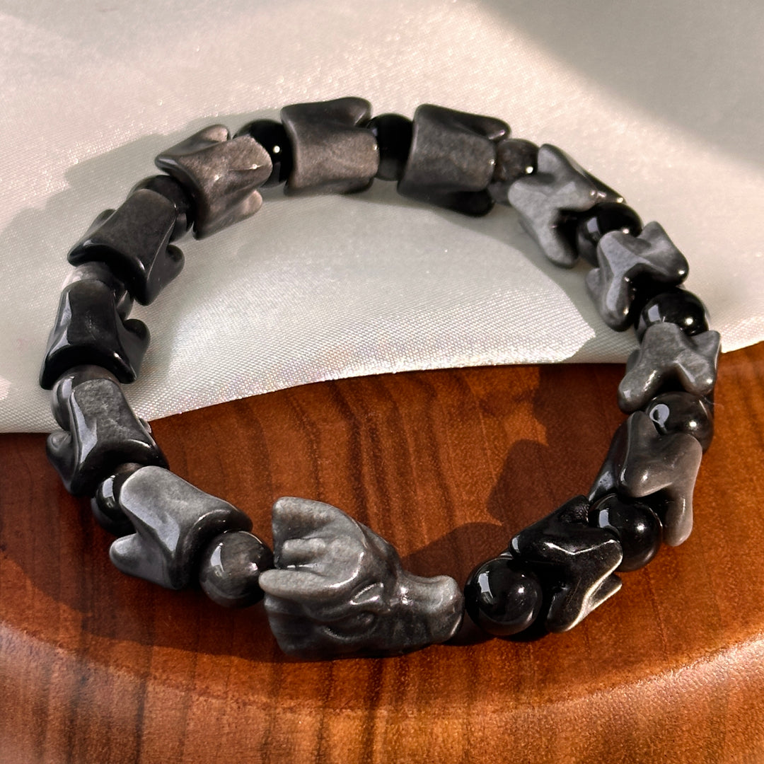 Silver Obsidian Dragon Bracelet 10.3-13.2mm