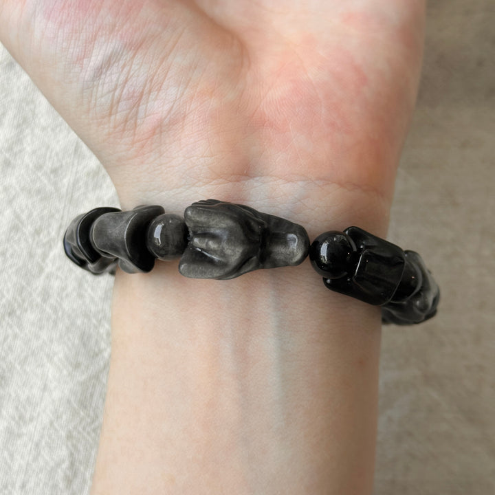 Silver Obsidian Dragon Bracelet 10.3-13.2mm