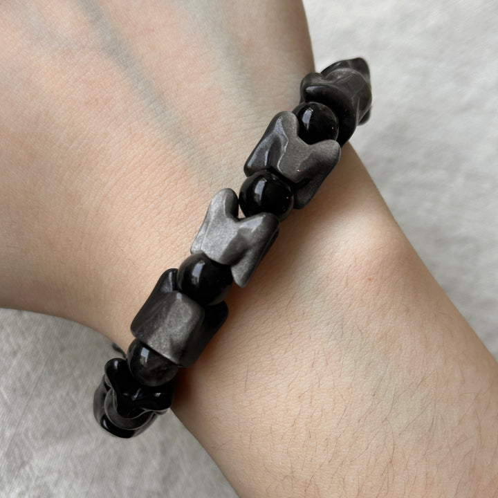 Silver Obsidian Dragon Bracelet 10.3-13.2mm