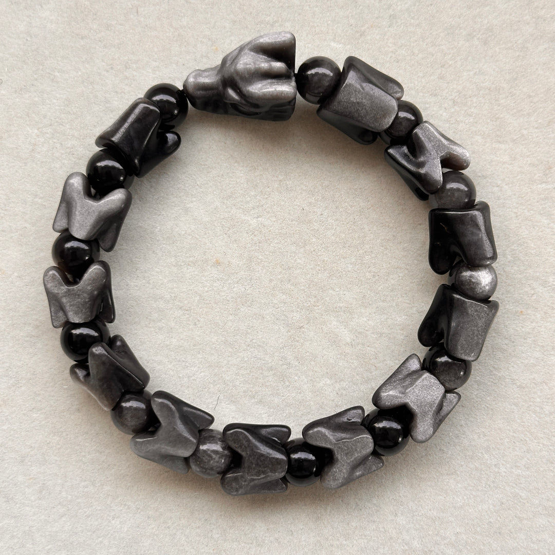 Silver Obsidian Dragon Bracelet 10.3-13.2mm