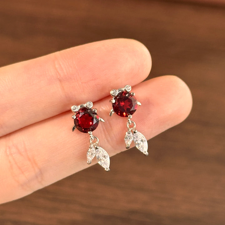 Red Garnet Stud Earrings