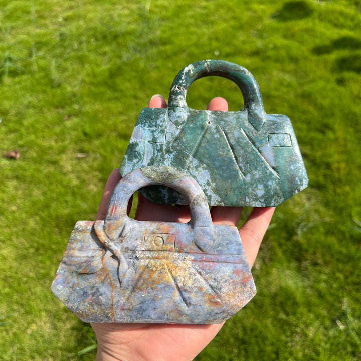 Moss Agate Carving Handbag