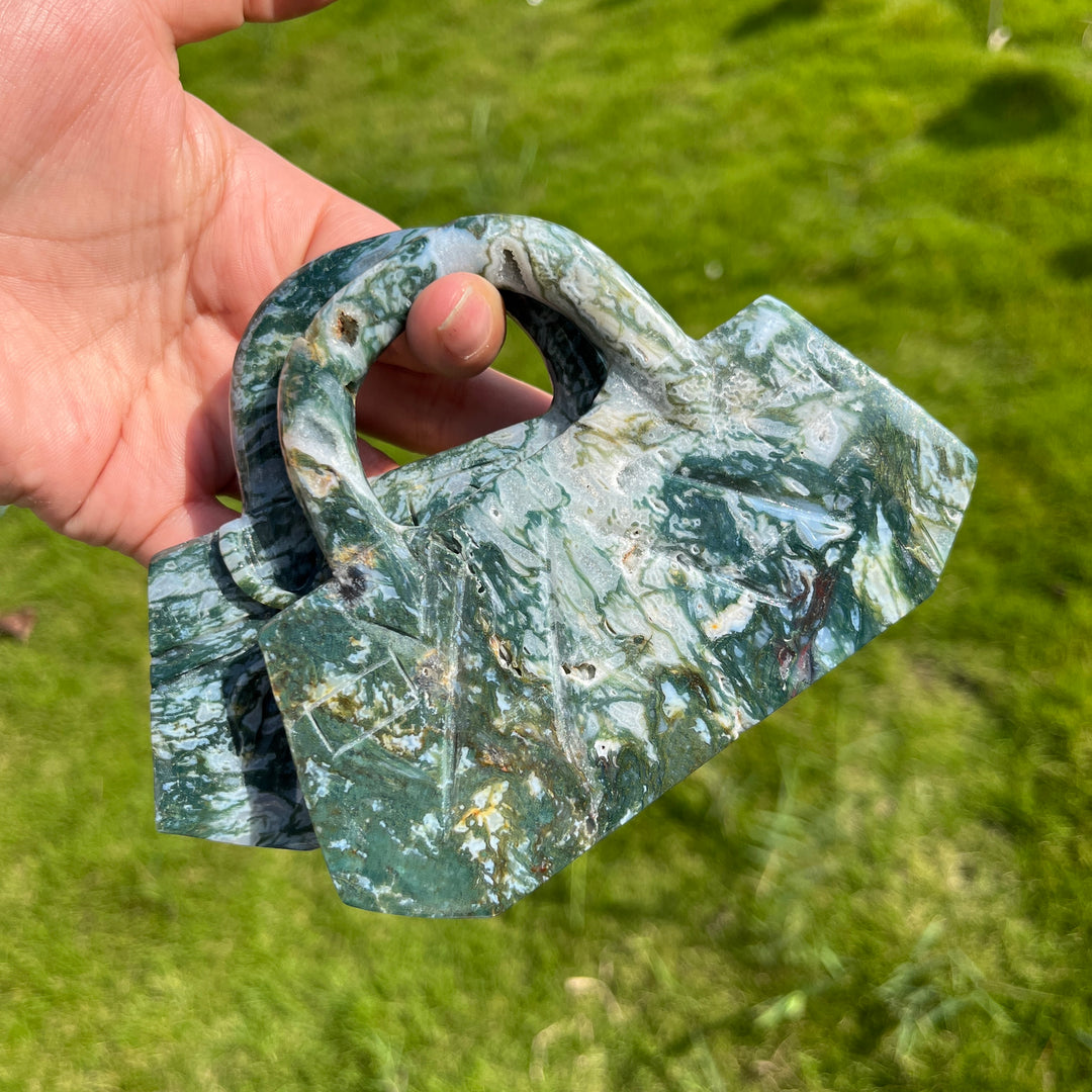 Moss Agate Carving Handbag