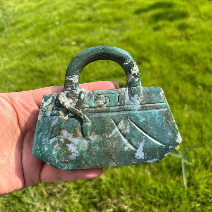 Moss Agate Carving Handbag