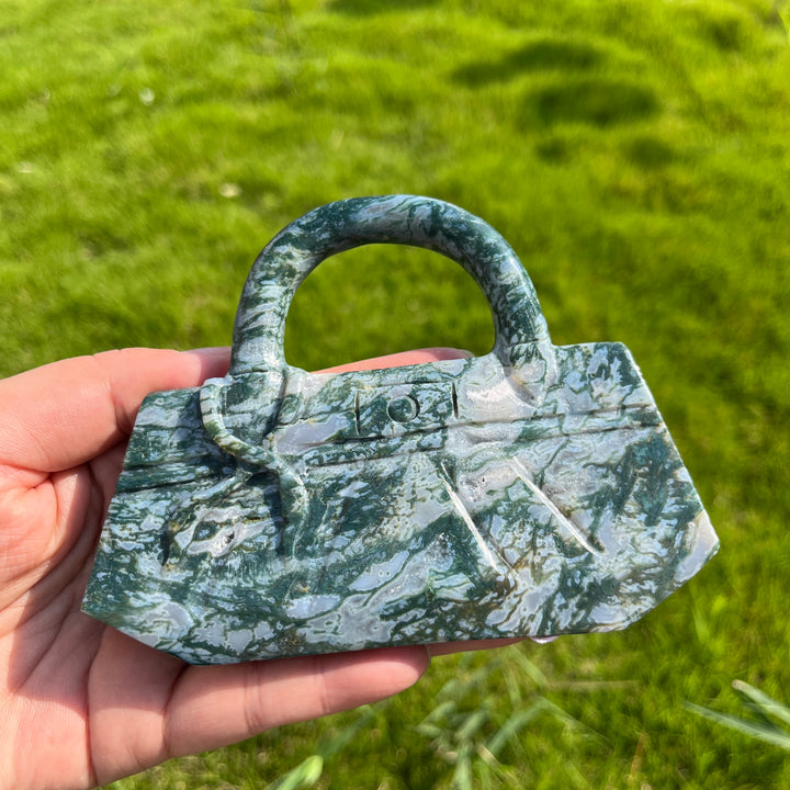 Moss Agate Carving Handbag