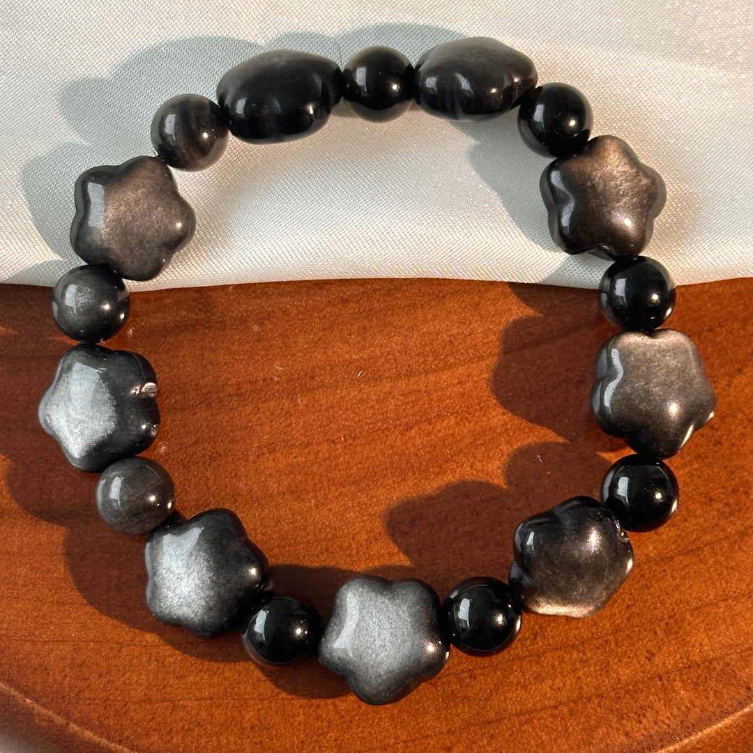 Silver Obsidian Star Bracelet 13.7-14.0mm