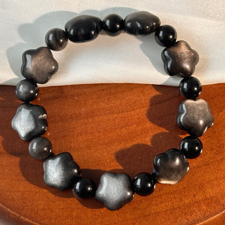 Silver Obsidian Star Bracelet 13.7-14.0mm