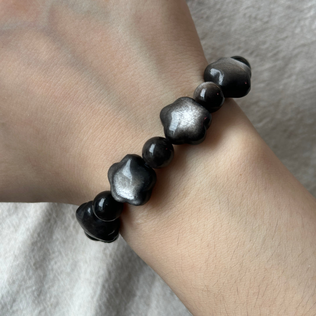 Silver Obsidian Star Bracelet 13.7-14.0mm