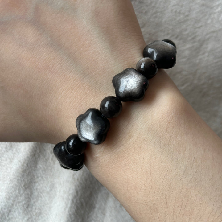 Silver Obsidian Star Bracelet 13.7-14.0mm