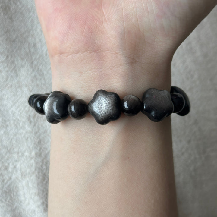 Silver Obsidian Star Bracelet 13.7-14.0mm
