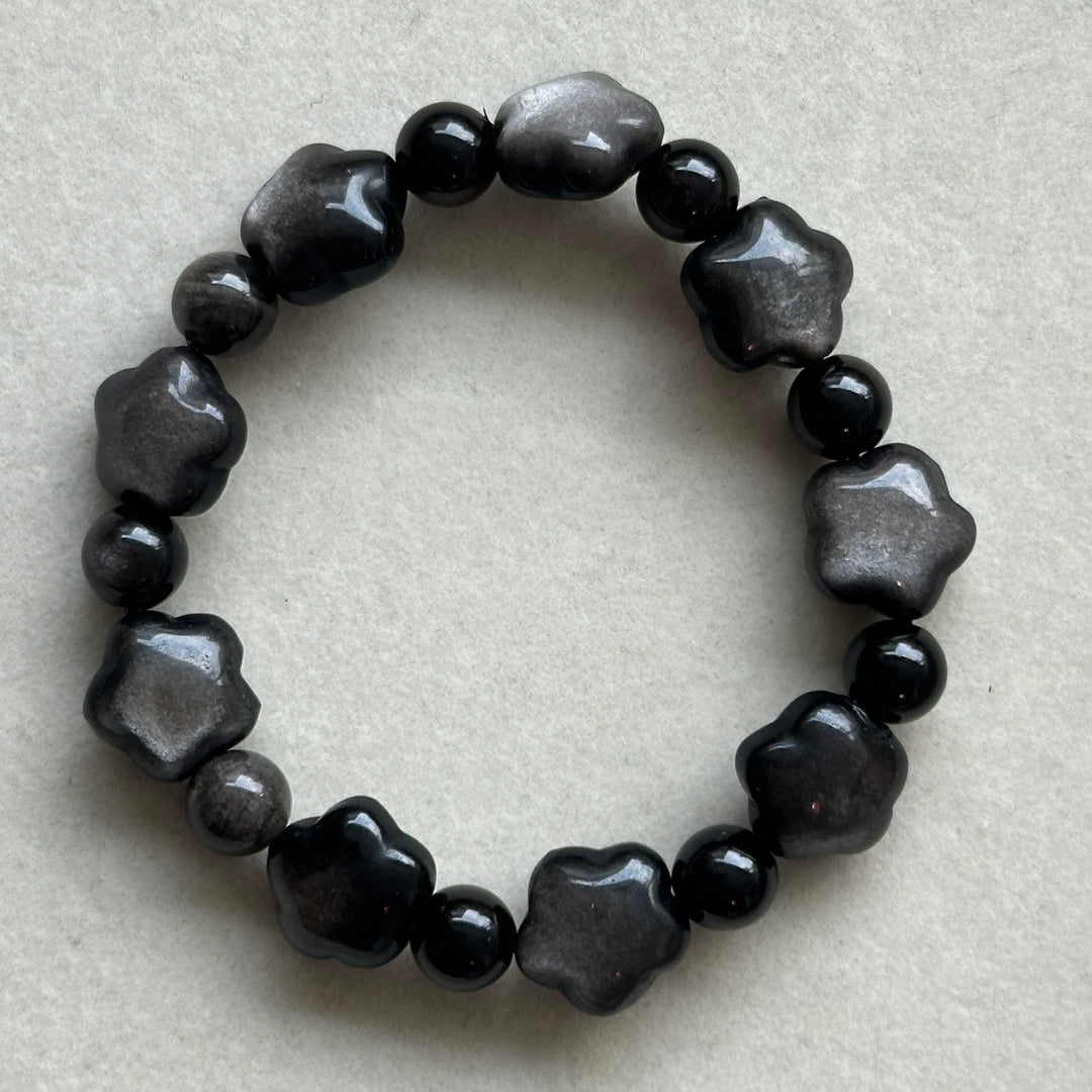 Silver Obsidian Star Bracelet 13.7-14.0mm