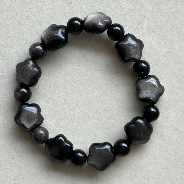 Silver Obsidian Star Bracelet 13.7-14.0mm