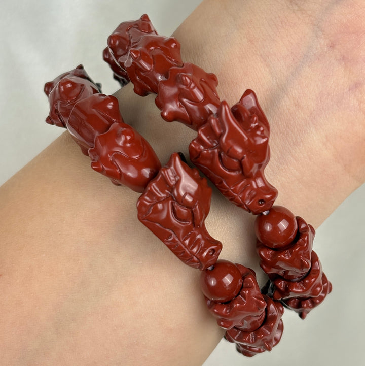 Alashan Agate Cinnabar Red Dragon Bracelet 13.3-13.9mm