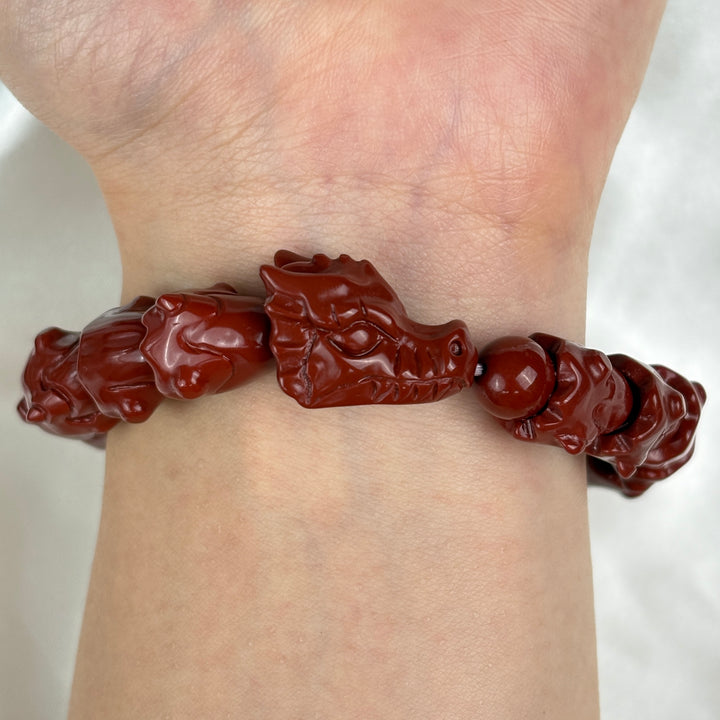 Alashan Agate Cinnabar Red Dragon Bracelet 13.3-13.9mm