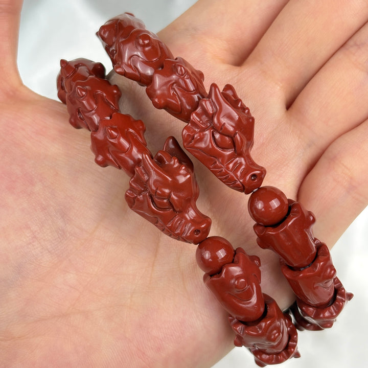 Alashan Agate Cinnabar Red Dragon Bracelet 13.3-13.9mm
