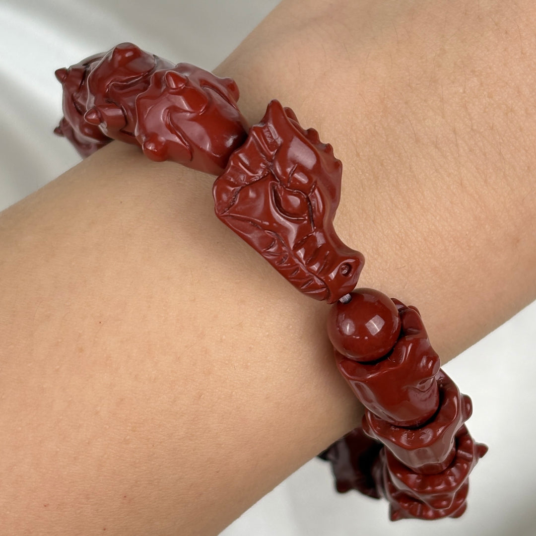 Alashan Agate Cinnabar Red Dragon Bracelet 13.3-13.9mm
