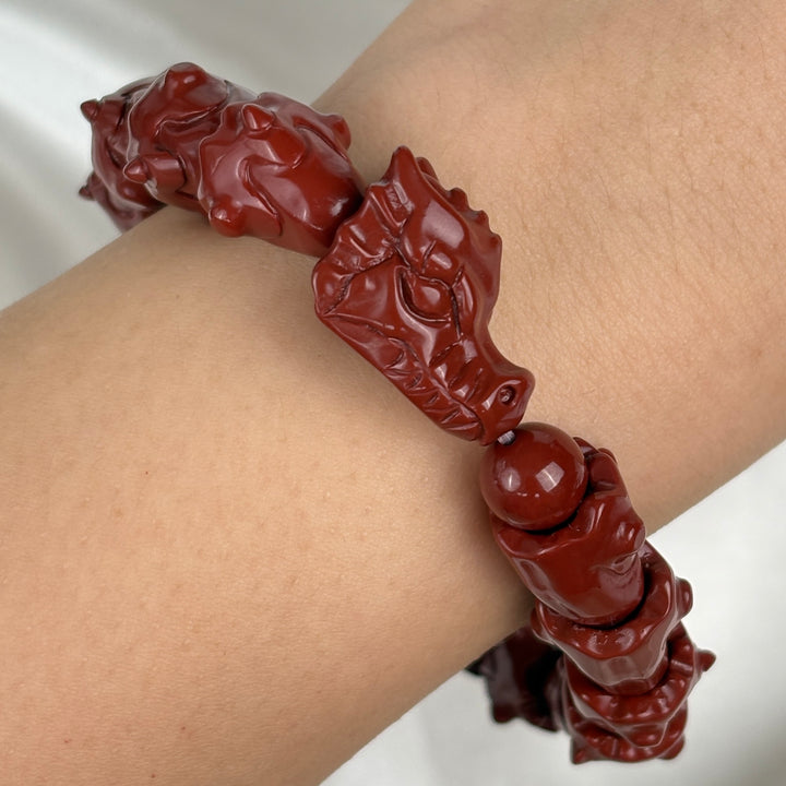 Alashan Agate Cinnabar Red Dragon Bracelet 13.3-13.9mm