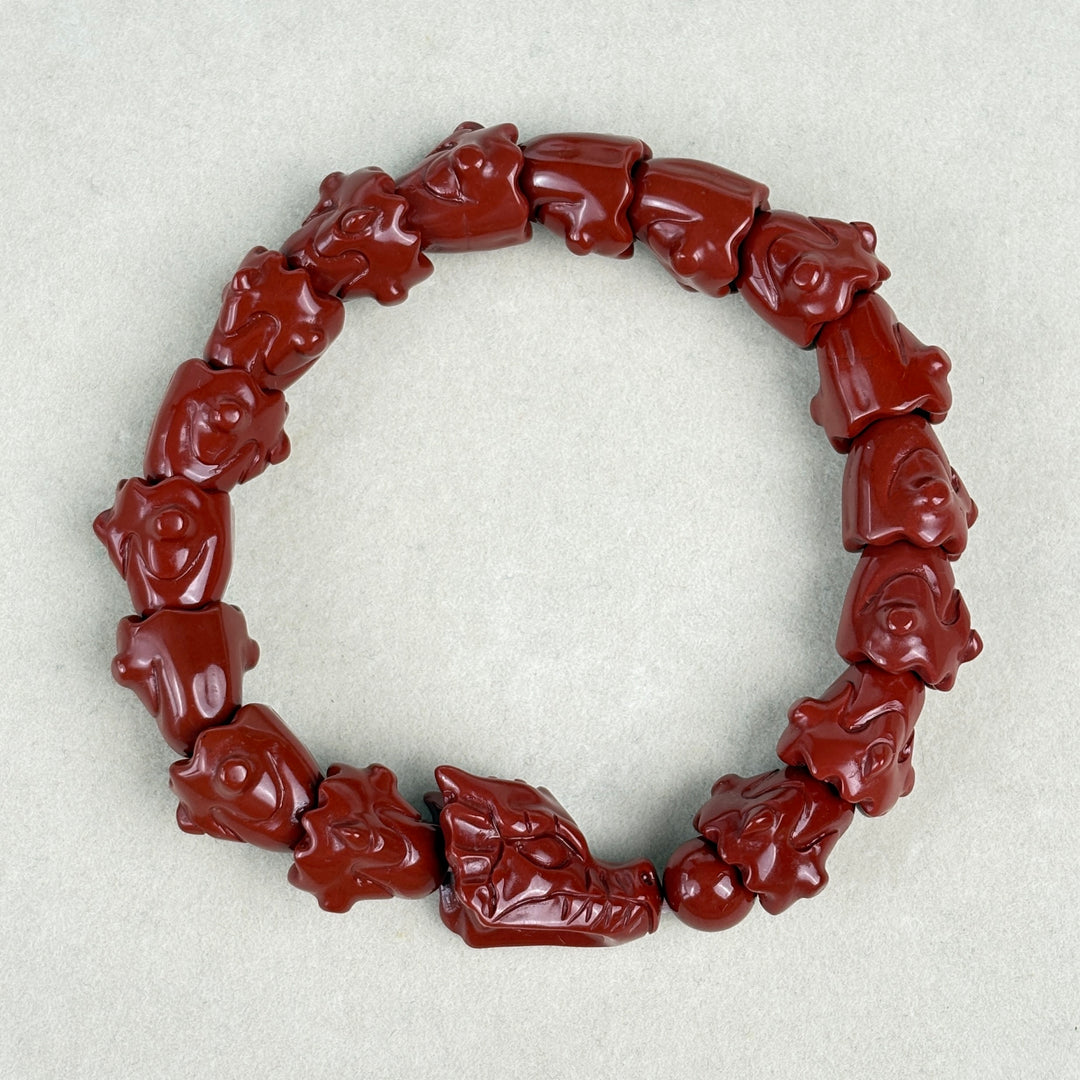 Alashan Agate Cinnabar Red Dragon Bracelet 13.3-13.9mm