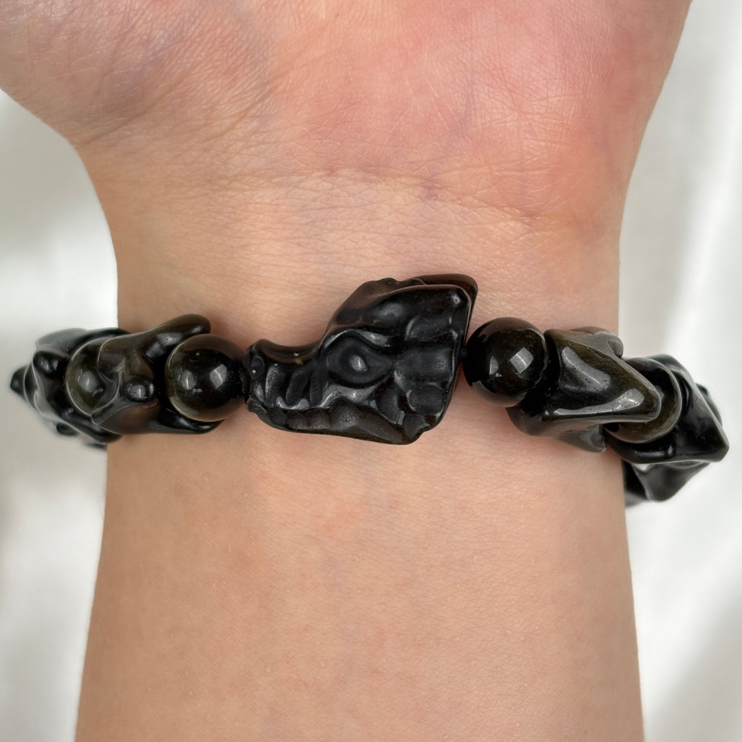 Golden Obsidian Dragon Head Bracelet 11.7-11.9mm
