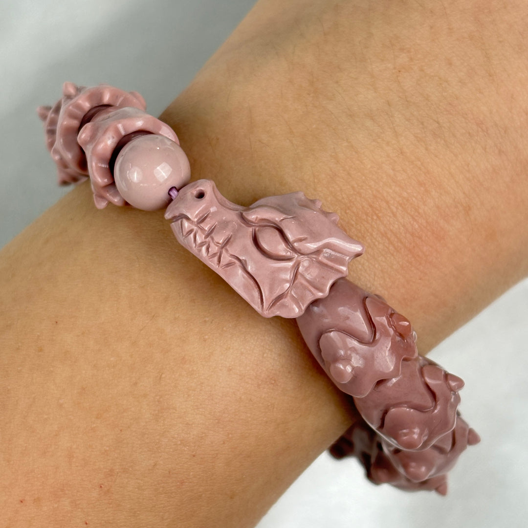 Alashan Agate Soft Pink Dragon Bracelet 12.9-13.4mm