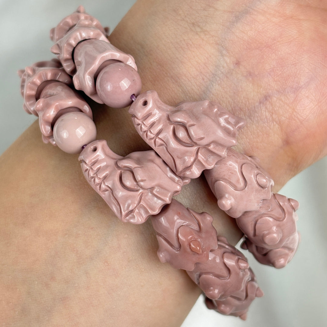 Alashan Agate Soft Pink Dragon Bracelet 12.9-13.4mm