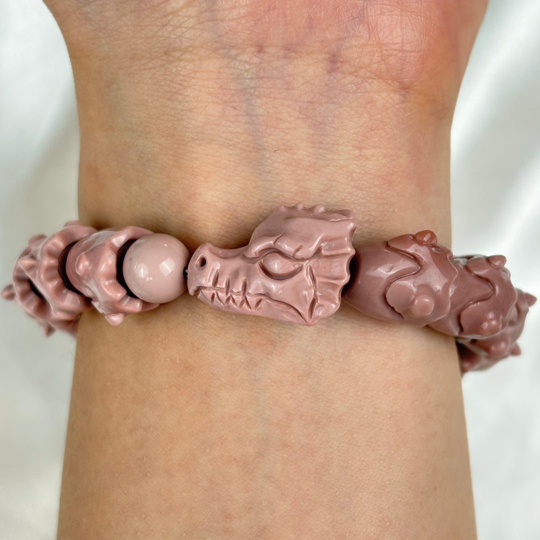 Alashan Agate Soft Pink Dragon Bracelet 12.9-13.4mm