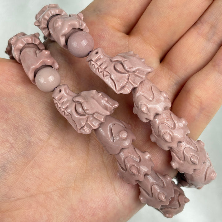 Alashan Agate Soft Pink Dragon Bracelet 12.9-13.4mm